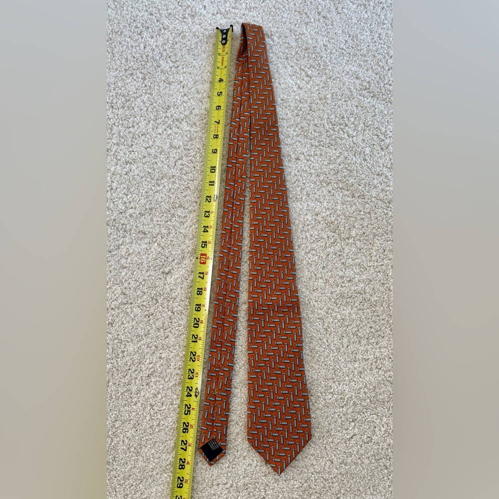 Authentic Silk Gucci Tie: Orange, Blue and Yellow Patterned Tie - Picture 3 of 8